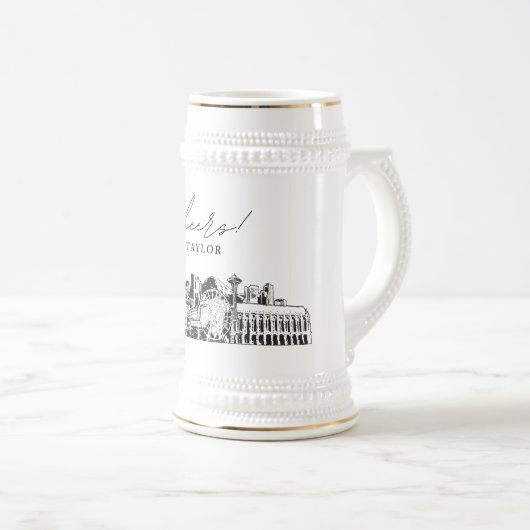 Gepersonaliseerde Gift Seattle Skyline Beer Stein Bierpul (Voorkant rechts)