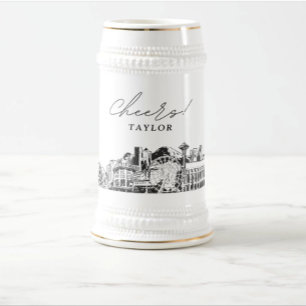Gepersonaliseerde Gift Seattle Skyline Beer Stein Bierpul