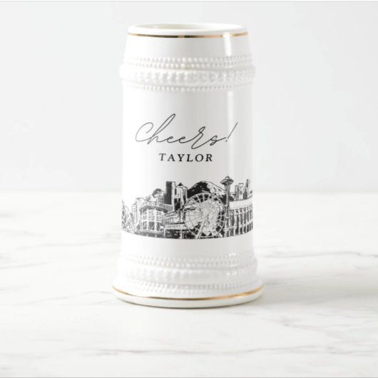 Gepersonaliseerde Gift Seattle Skyline Beer Stein Bierpul