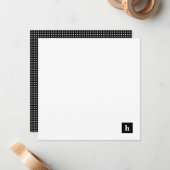 Gepersonaliseerde Gift Zwart-wit Plaid Monogram Notitiekaartje (Voorkant / Achterkant in situ)