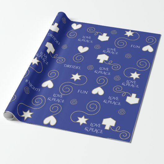 Gepersonaliseerde Giftwrap Dreidels & Harten 2 Cadeaupapier (Uitgerold)