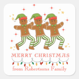 Gepersonaliseerde Gingebread Man Line Dancing Vierkante Sticker