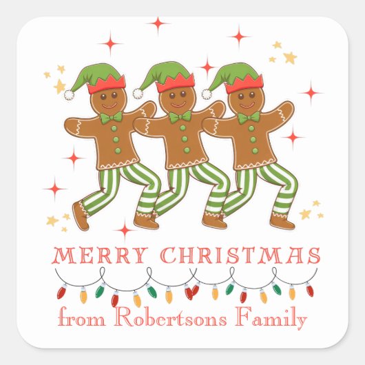 Gepersonaliseerde Gingebread Man Line Dancing Vierkante Sticker (Voorkant)