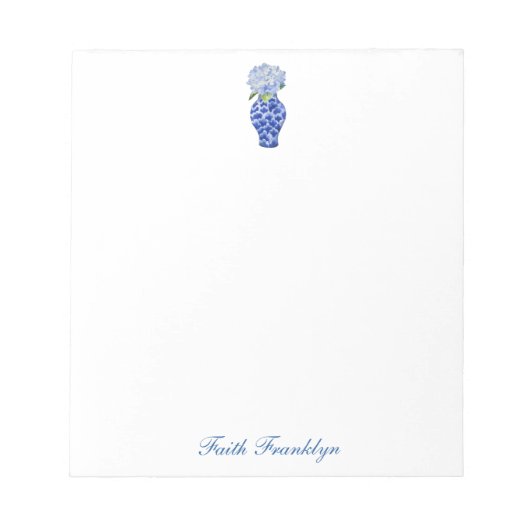 Gepersonaliseerde Ginger Jar Waterverf Hydrangea Notitieblok (Voorkant)