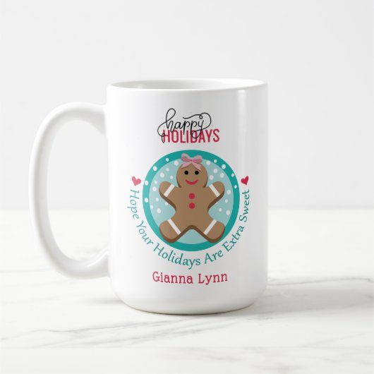 Gepersonaliseerde Gingerbread Girl Kerstkoekje Koffiemok (Links)