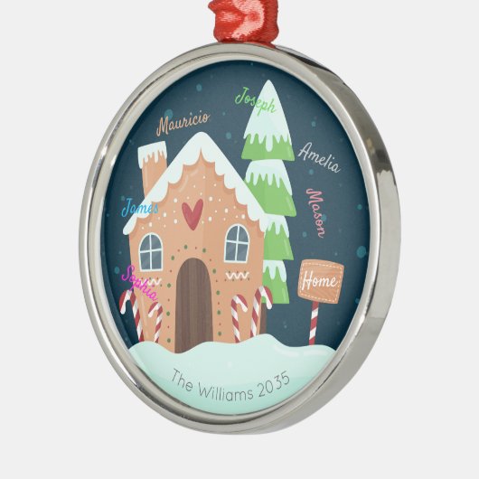 Gepersonaliseerde Gingerbread House Family Ornamen Metalen Ornament (Links)