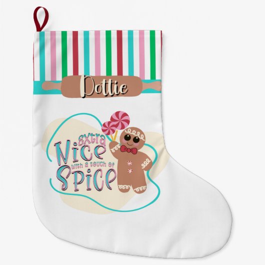 Gepersonaliseerde Gingerbread Man Kerstkous Grote Kerstsok (Voorkant)