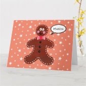 Gepersonaliseerde Gingerbread Man Kerstmis Kaart (Gele Bloem)