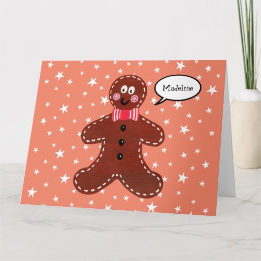 Gepersonaliseerde Gingerbread Man Kerstmis Kaart (Voorkant)