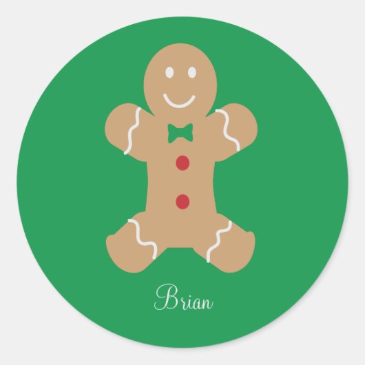 Gepersonaliseerde Gingerbread Man met naam Ronde Sticker (Voorkant)