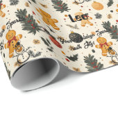 Gepersonaliseerde Gingerbread Mannen en Ornamenten Cadeaupapier (Rol Hoek)