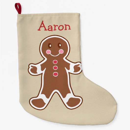 Gepersonaliseerde Gingerbread Stocking Grote Kerstsok (Voorkant)