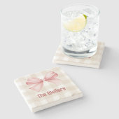 Gepersonaliseerde Gingham & Coquette Bow Stenen Onderzetter (Zijkant)