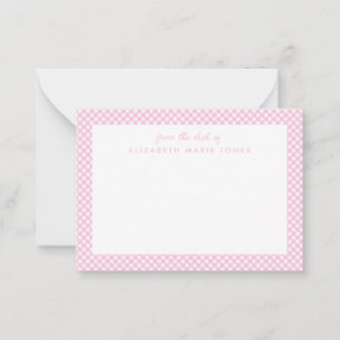 Gepersonaliseerde Gingham Kinderen Blush Pink Pset Notitiekaartje