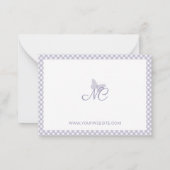 Gepersonaliseerde Gingham Lavender Elegant Monogra Notitiekaartje (Achterkant)