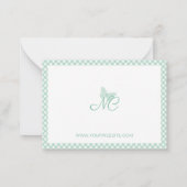 Gepersonaliseerde Gingham Mint Green Butterfly Mon Notitiekaartje (Achterkant)