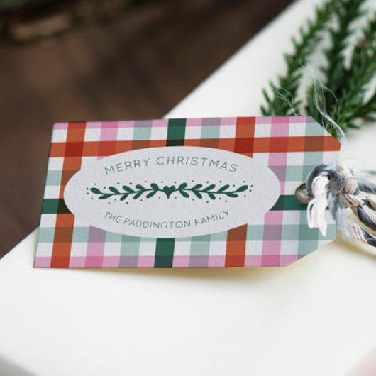 Gepersonaliseerde Gingham Pattern Christmas Gift L Cadeaulabel