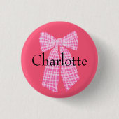 Gepersonaliseerde Gingham Roze Romantische Coquett Ronde Button 3,2 Cm (Voorkant)