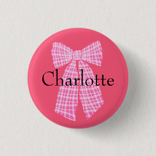 Gepersonaliseerde Gingham Roze Romantische Coquett Ronde Button 3,2 Cm