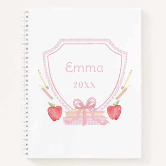 Gepersonaliseerde Gingham School Crest Notitieboek (Voorkant)