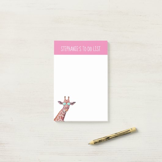 Gepersonaliseerde Giraffe afvuren om lijst roze te Post-it® Notes (Op bureau)
