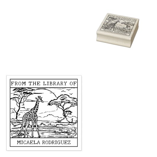 gepersonaliseerde Giraffe-boekenplaat Rubberstempel (Gestempeld)