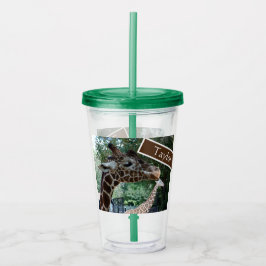 Gepersonaliseerde Giraffe Cup met deksel en stro Acryl Drinkbeker