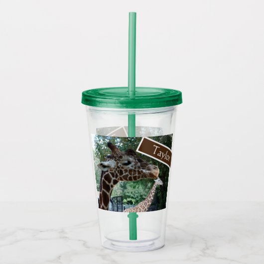 Gepersonaliseerde Giraffe Cup met deksel en stro Acryl Drinkbeker (Voorkant)