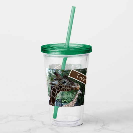 Gepersonaliseerde Giraffe Cup met deksel en stro Acryl Drinkbeker (Achterkant)