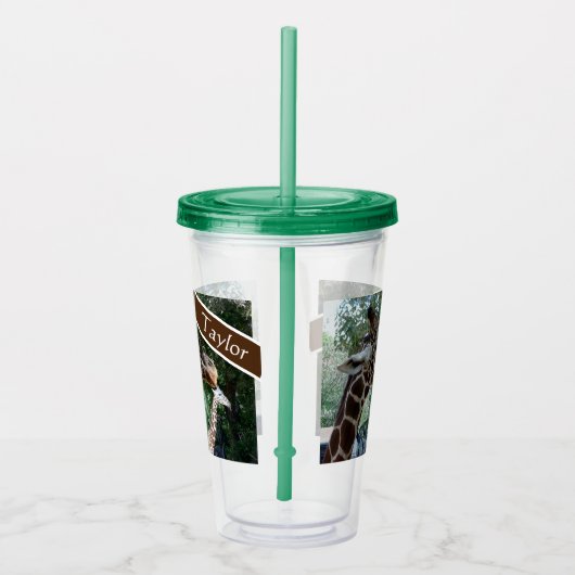 Gepersonaliseerde Giraffe Cup met deksel en stro Acryl Drinkbeker (Rechts)
