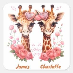 Gepersonaliseerde Giraffe Paar voor Valentijnsdag Vierkante Sticker