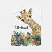 Gepersonaliseerde Giraffe Schattigee Waterverf kin Fleece Deken (Voorkant)