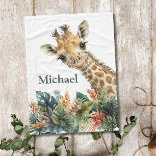 Gepersonaliseerde Giraffe Schattigee Waterverf kin Fleece Deken