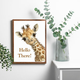 Gepersonaliseerde Giraffe Schattigee Waterverf kin Poster