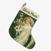 Gepersonaliseerde Girl Angel met bloemen Grote Kerstsok (Voorkant (Hangend))