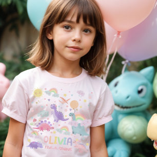 Gepersonaliseerde Girl Dinosaur T-shirt Rainbow Di