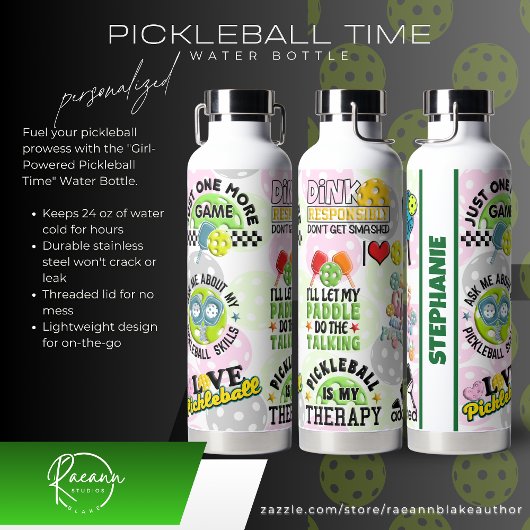 Gepersonaliseerde "Girl-Powered Pickleball Tijd" Waterfles
