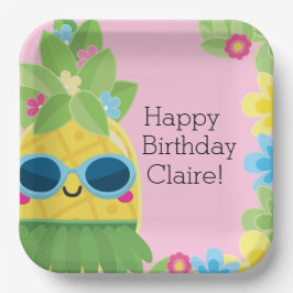 Gepersonaliseerde Girly Ananas Tropische Verjaarda Papieren Bordje