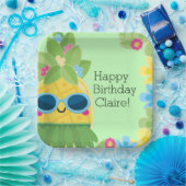 Gepersonaliseerde Girly Ananas Tropische Verjaarda Papieren Bordje (Feest)