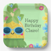 Gepersonaliseerde Girly Ananas Tropische Verjaarda Papieren Bordje (Voorkant)