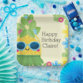 Gepersonaliseerde Girly Ananas Tropische Verjaarda Papieren Bordje (Feest)