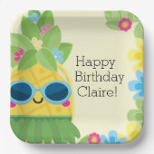 Gepersonaliseerde Girly Ananas Tropische Verjaarda Papieren Bordje (Voorkant)