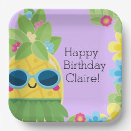 Gepersonaliseerde Girly Ananas Tropische Verjaarda Papieren Bordje
