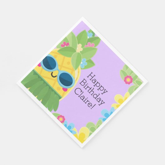 Gepersonaliseerde Girly Ananas Tropische Verjaarda Servet (Hoek)