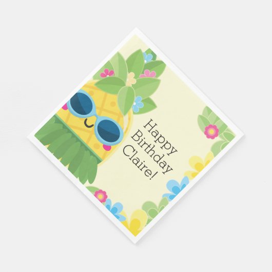 Gepersonaliseerde Girly Ananas Tropische Verjaarda Servet (Hoek)