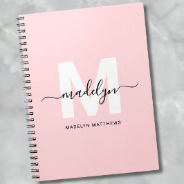 Gepersonaliseerde Girly Blush Pink Monogram Notitieboek