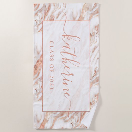 Gepersonaliseerde Girly Chic Koper Marmer Roos Gou Strandlaken (Voorkant)