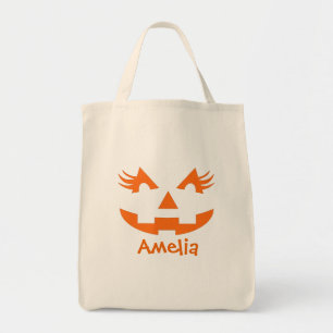 Gepersonaliseerde Girly Jack O Lantern Halloween Tote Bag