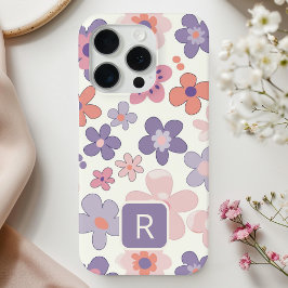 Gepersonaliseerde Girly kleurrijke bloemen patroon iPhone 15 Pro Case