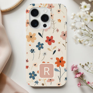 Gepersonaliseerde Girly kleurrijke bloemen patroon iPhone 15 Pro Case